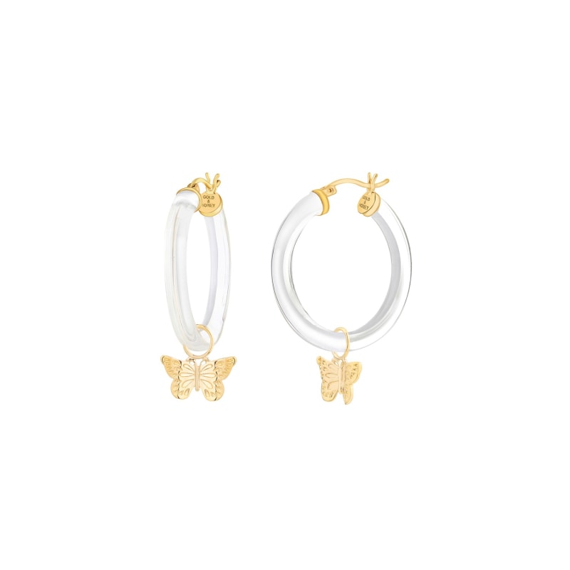 Hoop earrings 2024 with butterfly charm