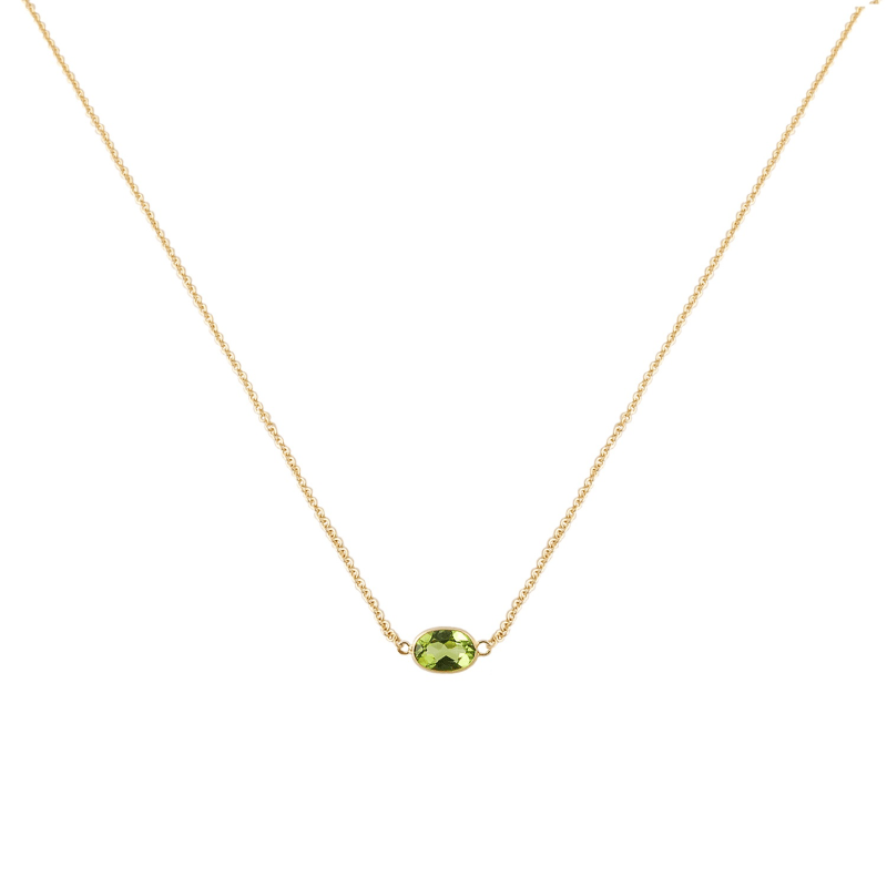 Thumbnail of Single Stone Bezel Set Peridot Necklace In 14 Karat Yellow Gold image