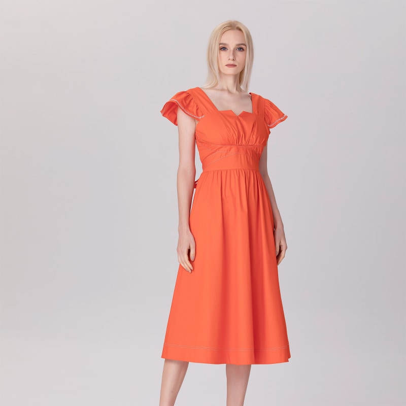 Thumbnail of Ruffle Sleeves Square Cleavage Dress - Orange image