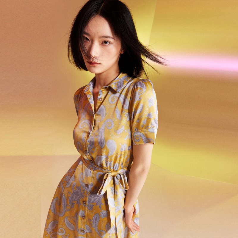Yellow satin shirt dress new arrivals