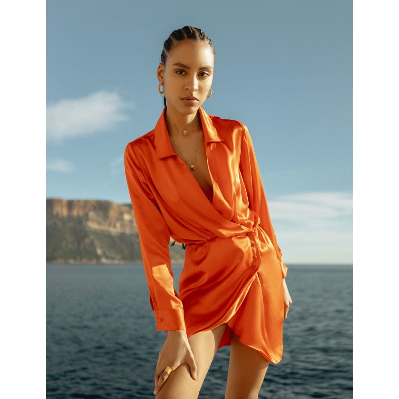 Topshop orange silk dress on sale
