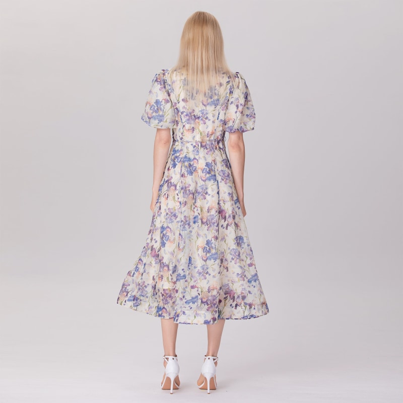 Thumbnail of Flower Print Fit-And-Flare Tea Organza Dress - Multicolor image