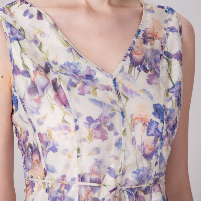 Thumbnail of Flower Print Sleeveless Tea Organza Dress - Multicolor image