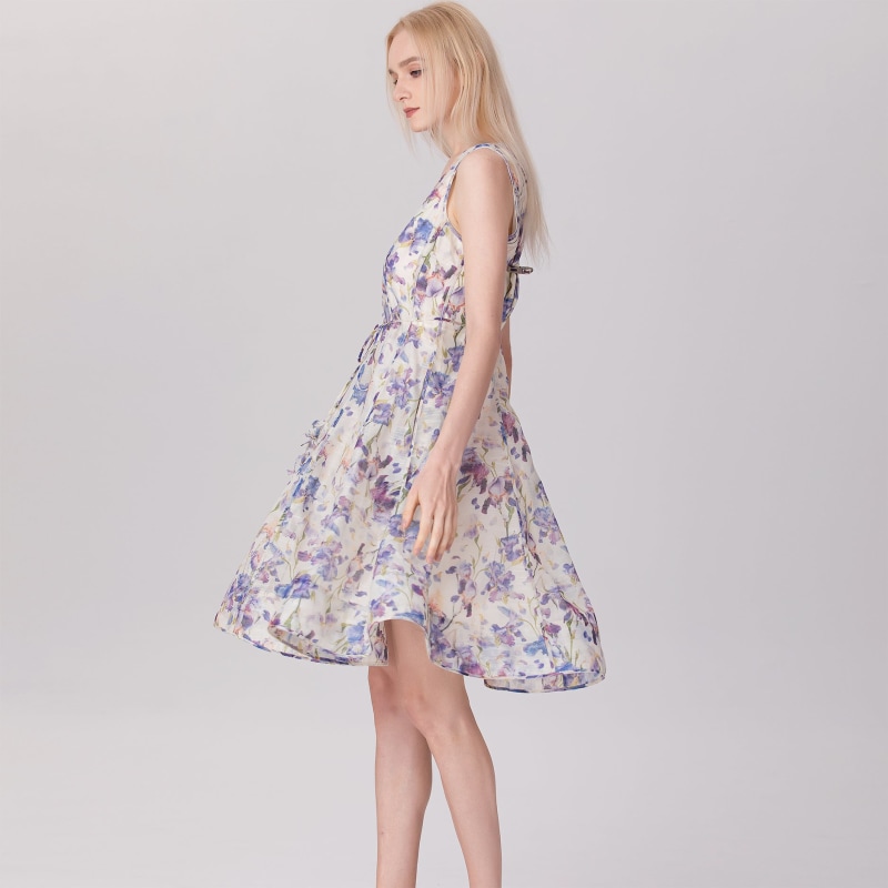 Thumbnail of Flower Print Sleeveless Tea Organza Dress - Multicolor image