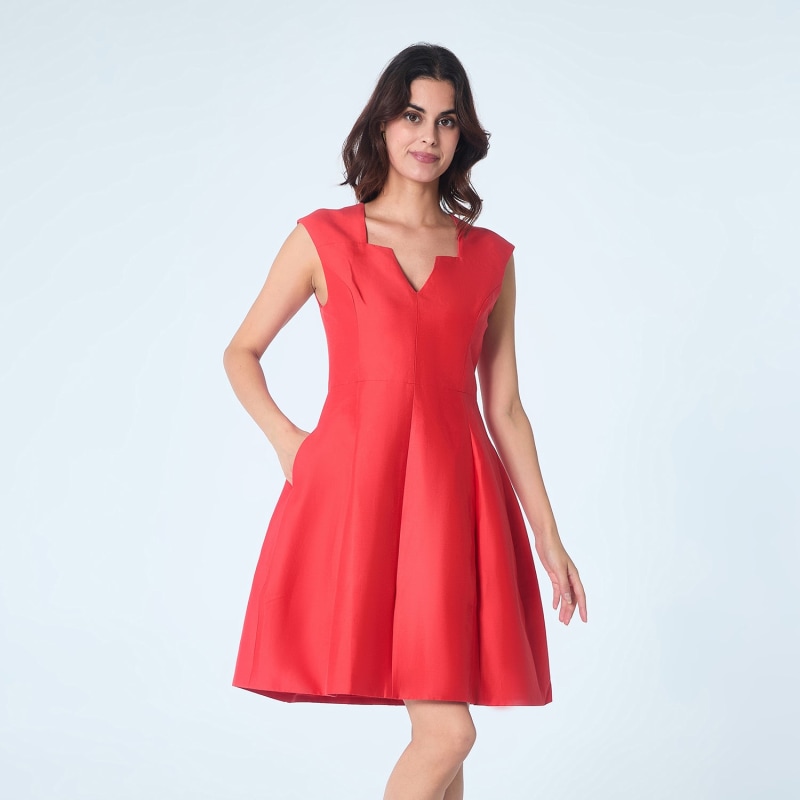 Short red flare dress hotsell