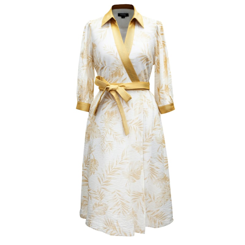 Bi Material Wrap Dress With Tropical Print Gold by Smart and Joy