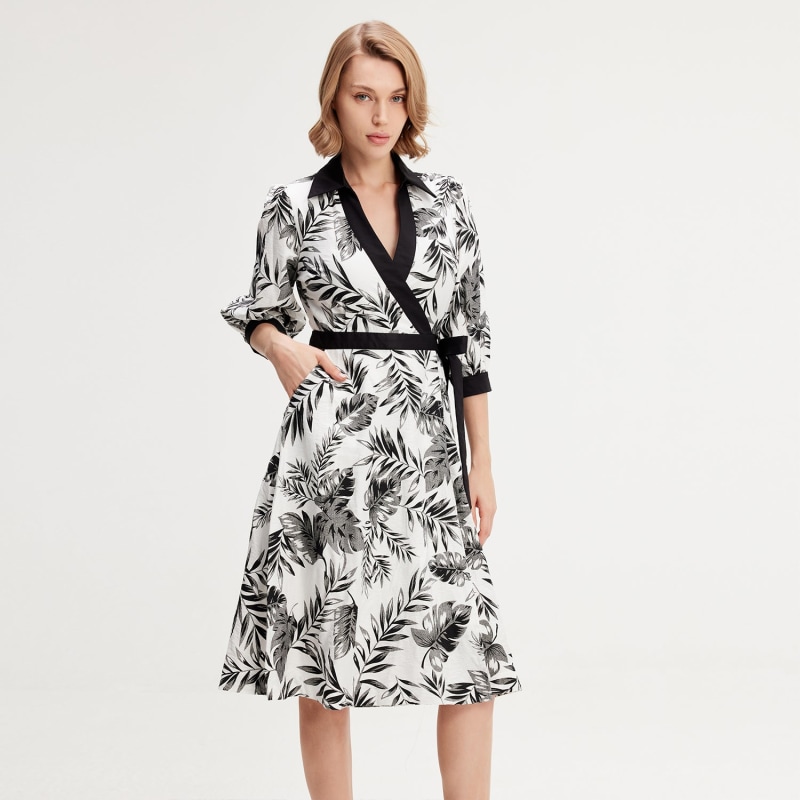 Tropical print wrap dress online