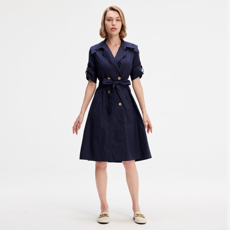 Blue trench coat dress shop