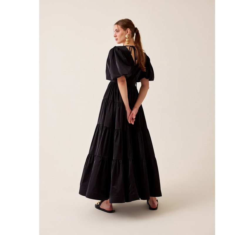 Thumbnail of Robin Black Poplin Puff Sleeve Avantgarde Maxi Summer Dress image