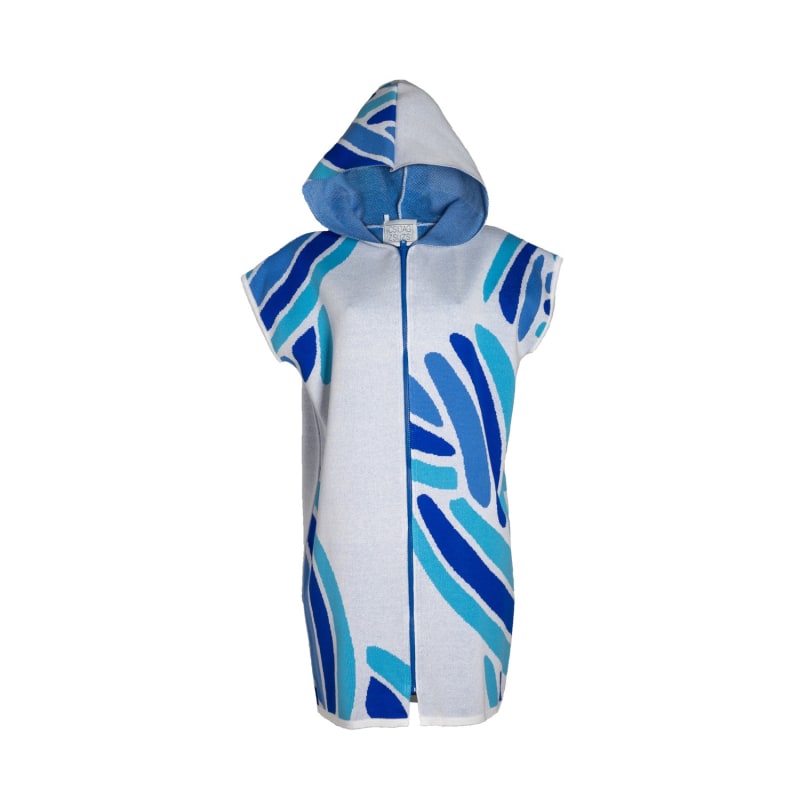 Braid Pattern Hooded Zipped Vest White-Violet Blue-Royal Blue-Sky Blue by  Süel knitwear