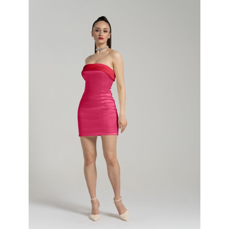 Thumbnail of Romantic Allure Satin Mini Dress, Pink & Red image