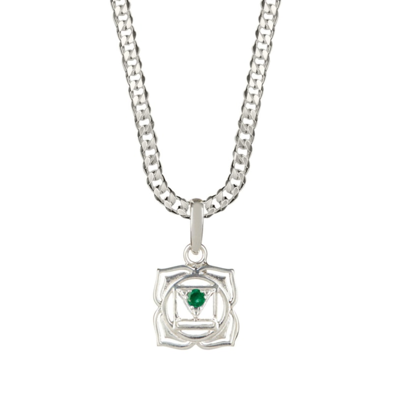 Thumbnail of Root Chakra Mens Silver Necklace - Emerald image