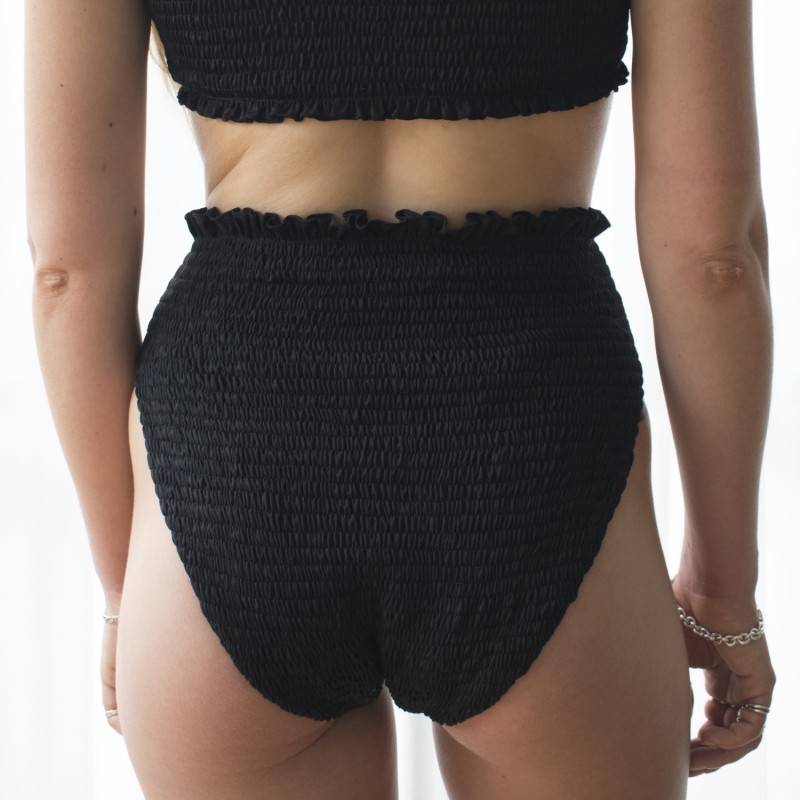 Thumbnail of Rosalie Black Texture High-Waisted Bikini Bottom image