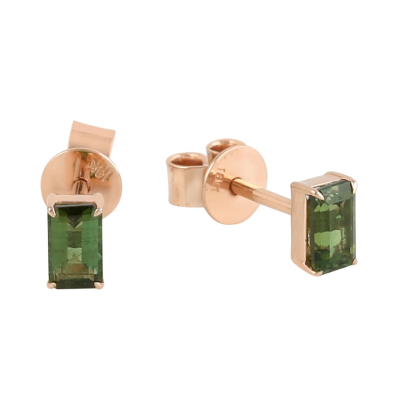 Thumbnail of 18k Rose Gold With Baguette Cut Green Tourmaline Gemstone Stud Earrings image