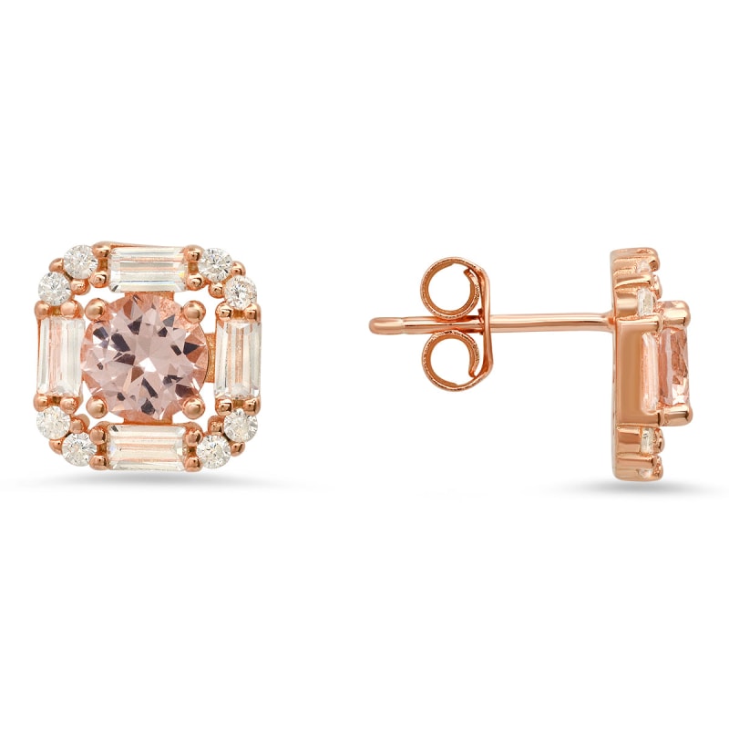 Rose Gold Morganite Halo Stud Earrings Kylie Harper Wolf Badger