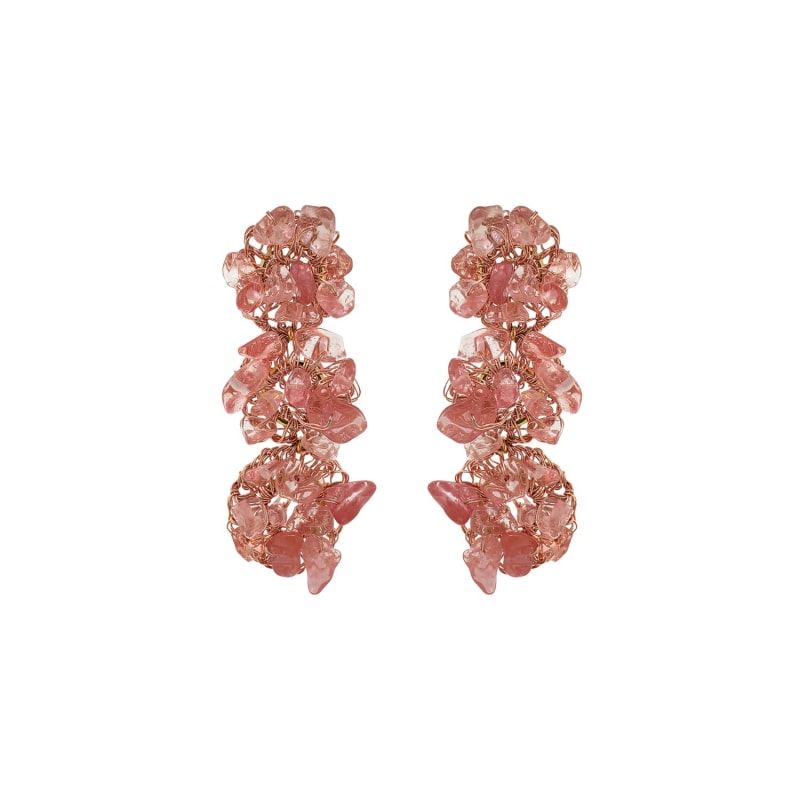 Thumbnail of Rose Quartz Mix Rocks Cluster Handmade Crochet Earrings image