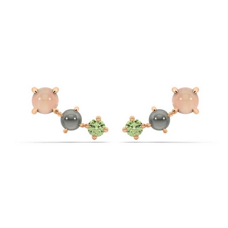 Rose Quartz Peridot Moonstone Tri Stud Rose Gold ONI Fine