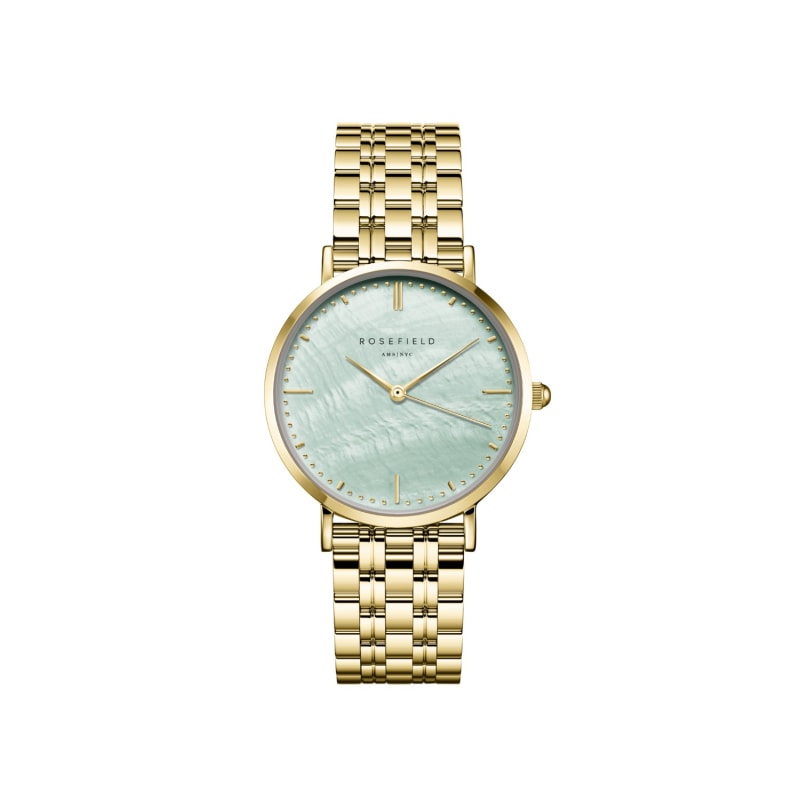 Thumbnail of Rosefield Upper East Side Mint Green Watch In Gold image