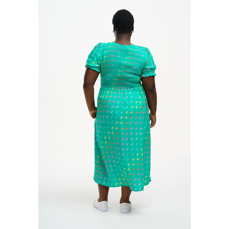 Thumbnail of Rosita Midi Shirred Dress Green, Undulating Waves image