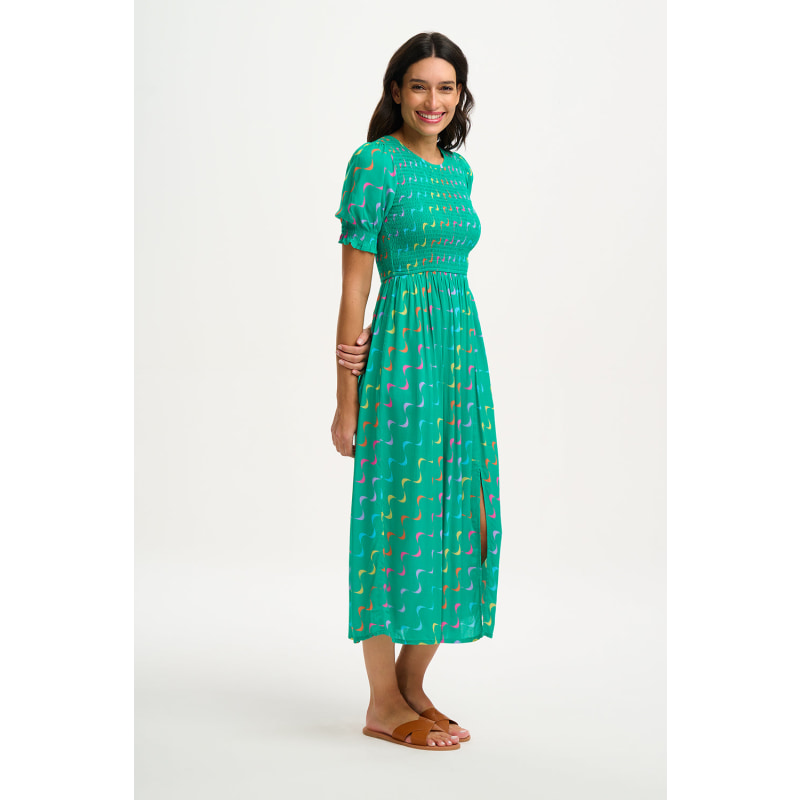 Thumbnail of Rosita Midi Shirred Dress Green, Undulating Waves image