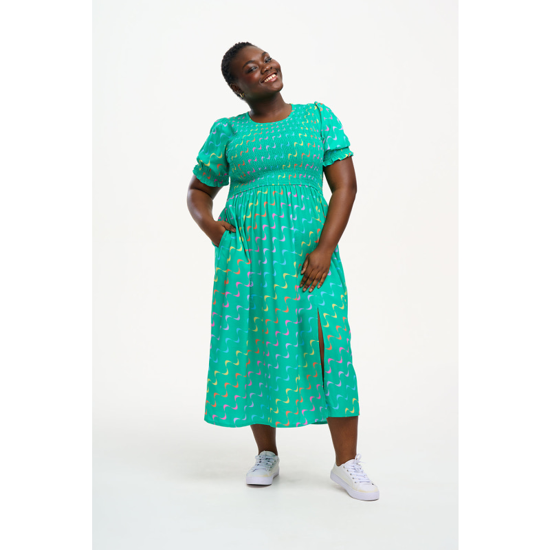 Thumbnail of Rosita Midi Shirred Dress Green, Undulating Waves image