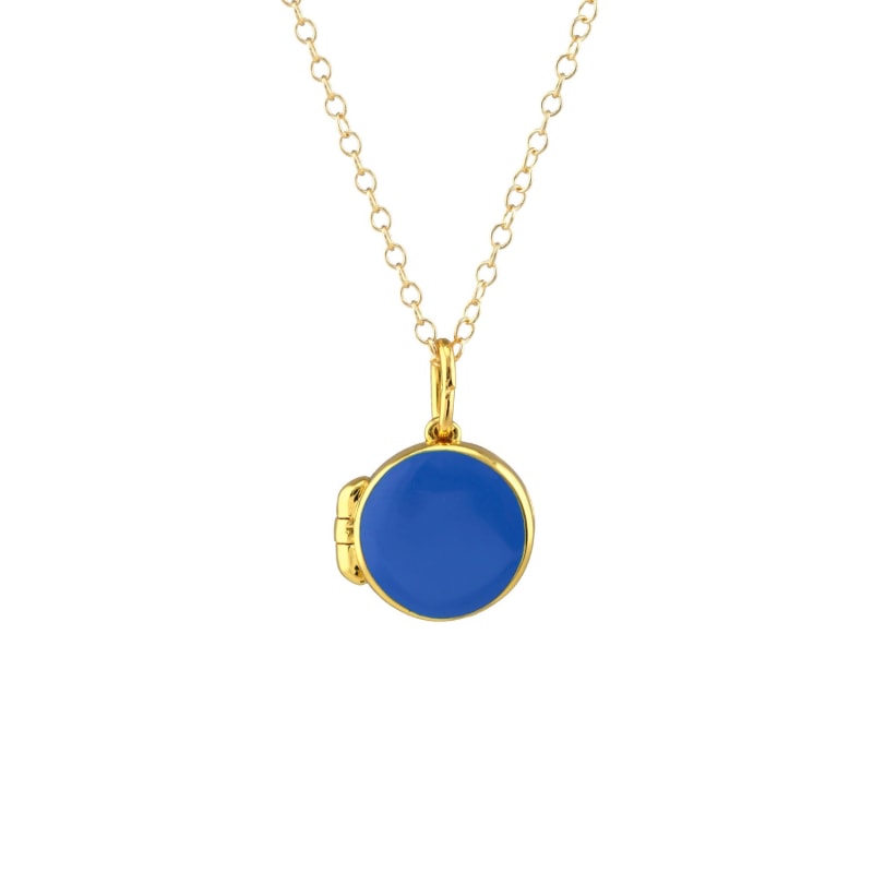 Round Enamel Locket Necklace Blue by Kris Nations