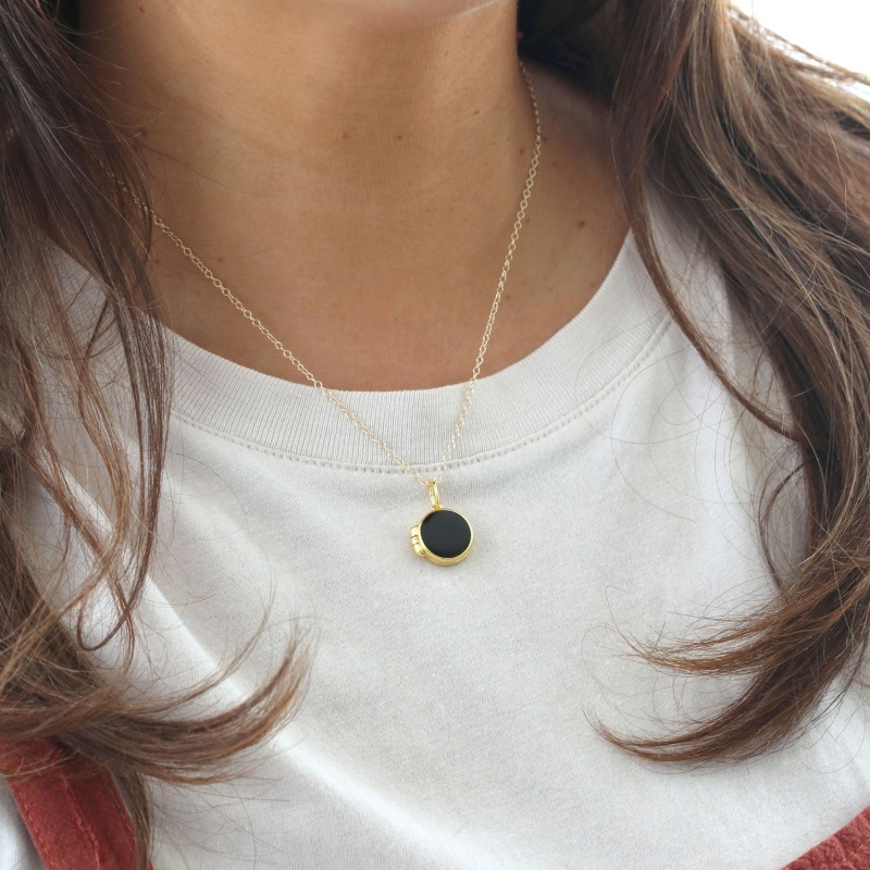 Round Enamel Locket Necklace Green Kris Nations Wolf Badger