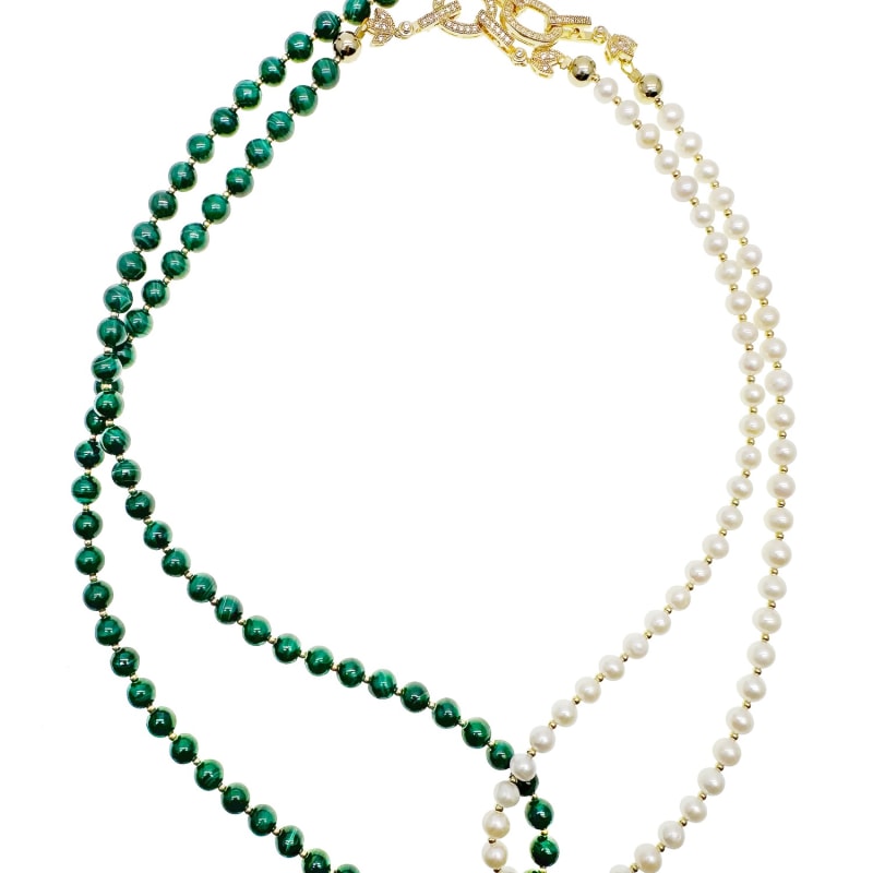 Thumbnail of Round Malachite With Freshwater Pearls Convertible Necklace image