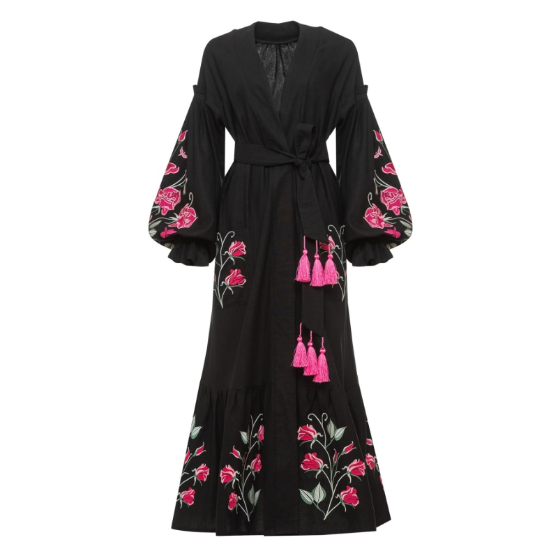Royal Garden Black Linen Dress by Cafedelmarina