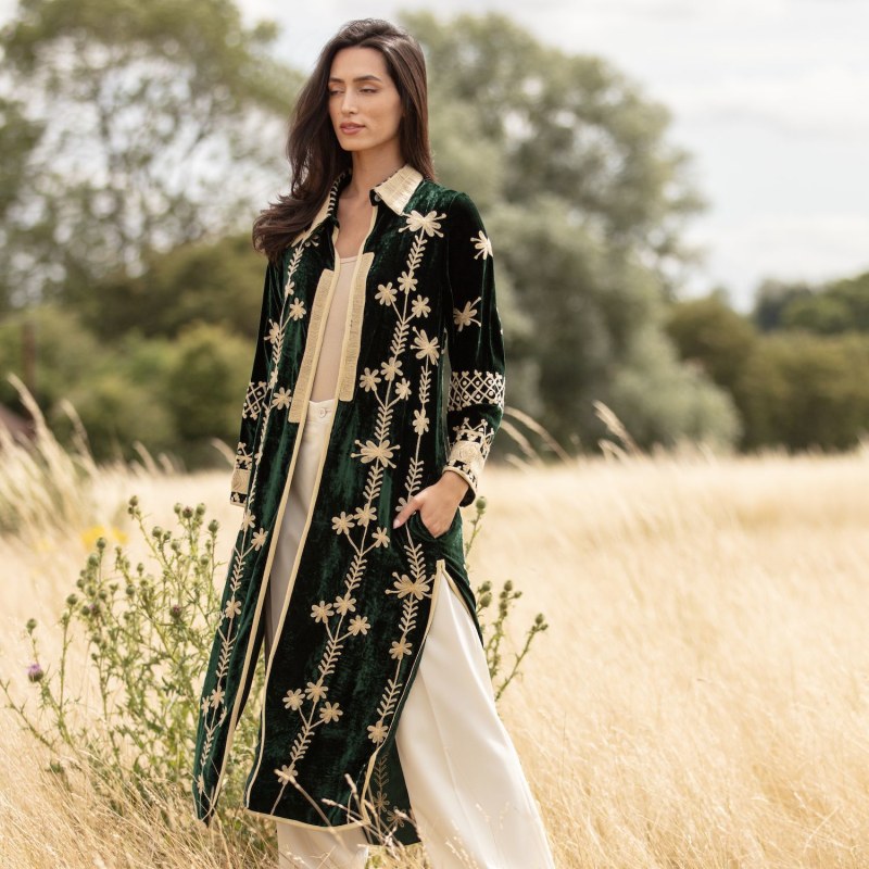 Thumbnail of Suki Royal Green Silk Velvet Suki Coat image