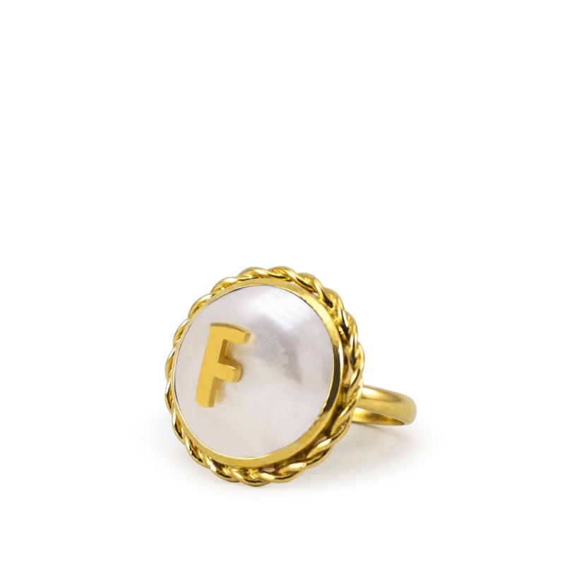 Thumbnail of Moonglow Gold-Plated Initial F Pearl Ring image