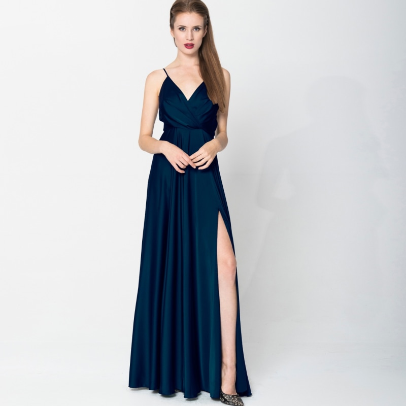 Satin Long Dress Navy Blue | Angelika Jozefczyk | Wolf & Badger