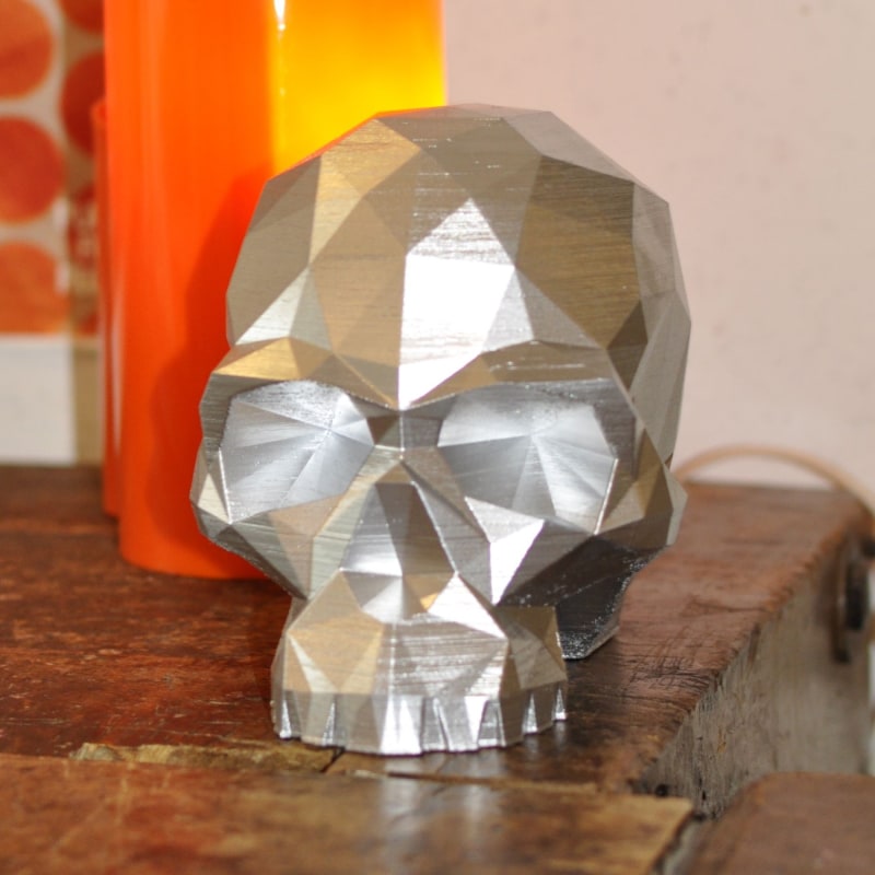 Thumbnail of Skull Sculpture - Geometric Design - Yorick In Silver image