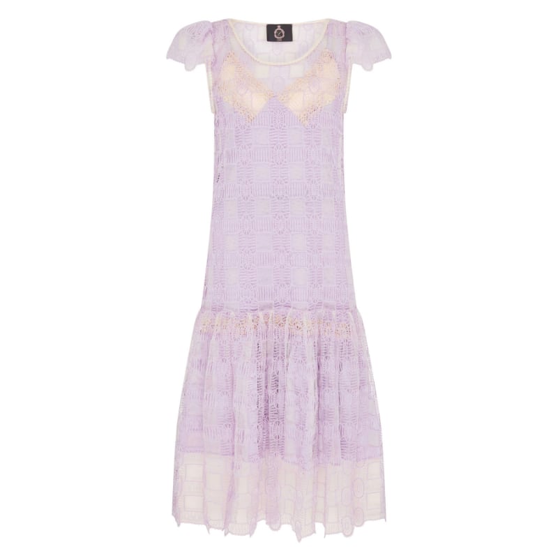 Thumbnail of Palma Violet Crochet Lilac Short Sleeve Dress With Blossom Lilac Silk Satin Slip image