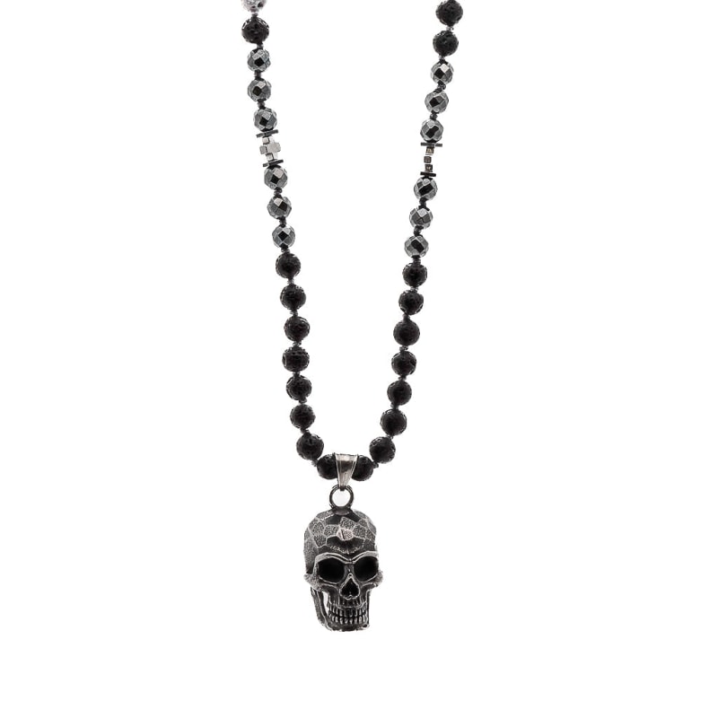 Black Power Skull Beaded Necklace Black by Ebru Jewelry