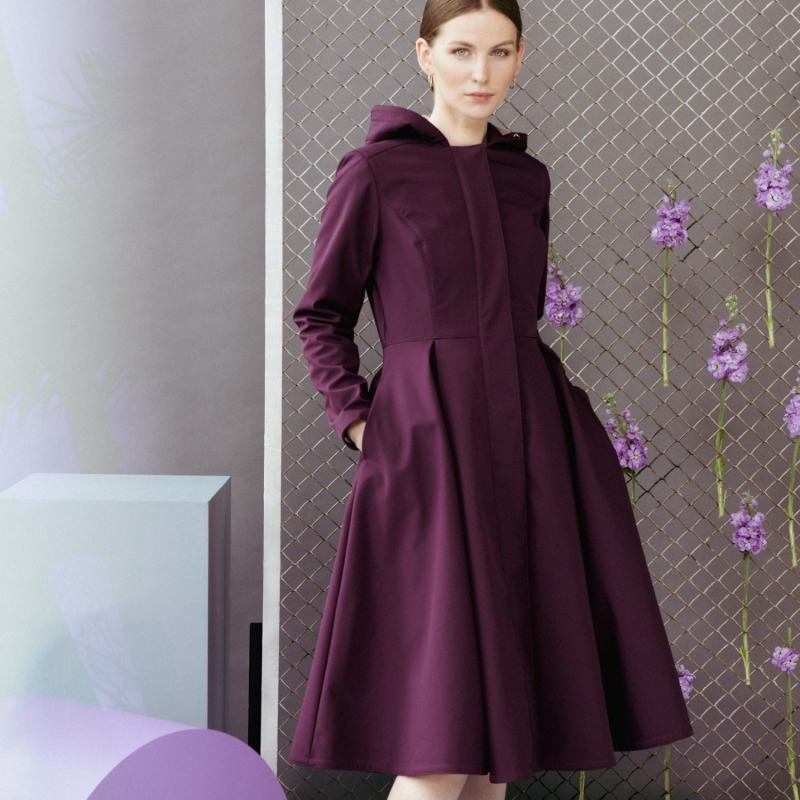 Thumbnail of Waterproof Hooded Purple Coat In Ruby Purple image