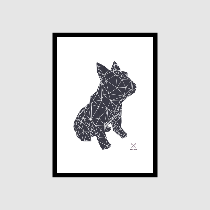 Thumbnail of French Bulldog Geometric Print - Frank Black On White Background image