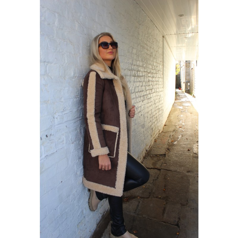 Thumbnail of Ruby Long Faux Shearling Coat Brown image