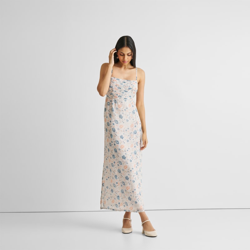 Thumbnail of Ruched Floral Strappy Maxi Dress image