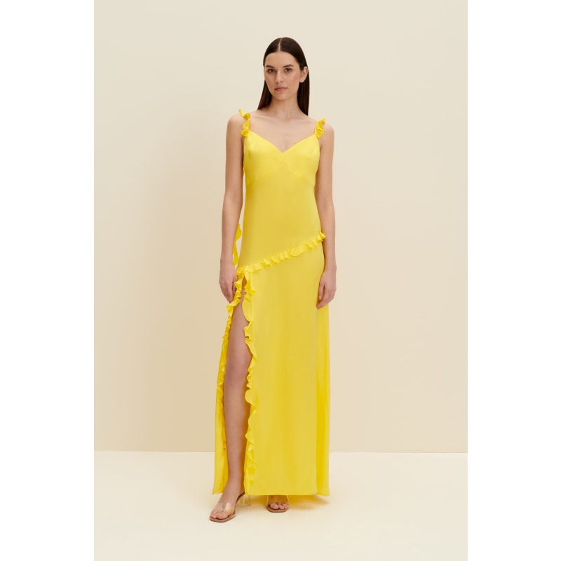 Thumbnail of Ruffled Silk Maxi Dress In Lemon Yellow image