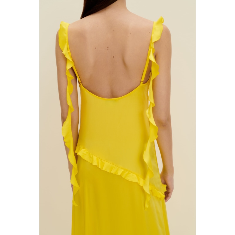 Thumbnail of Ruffled Silk Maxi Dress In Lemon Yellow image