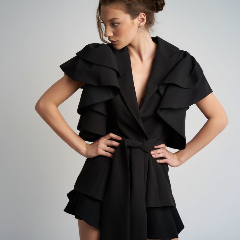 Black frill sleeve blazer clearance