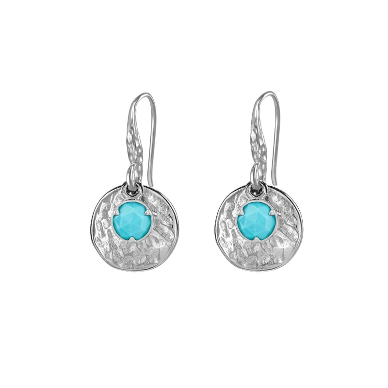 Thumbnail of Sterling Silver Hammered Disc Turquoise Earrings image