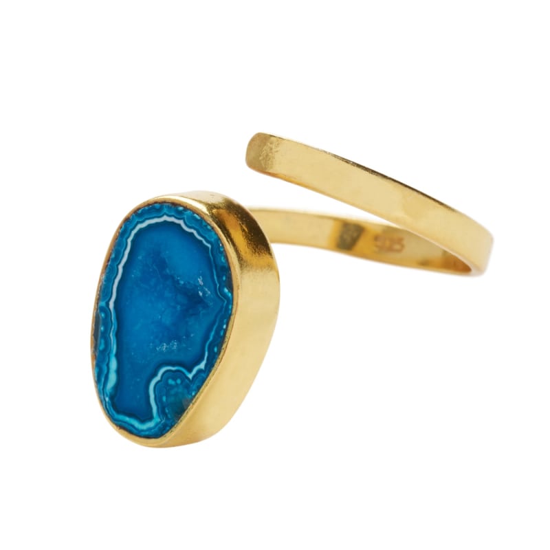 Thumbnail of Electric Blue Crystal Adjustable Gold Pinky Ring image