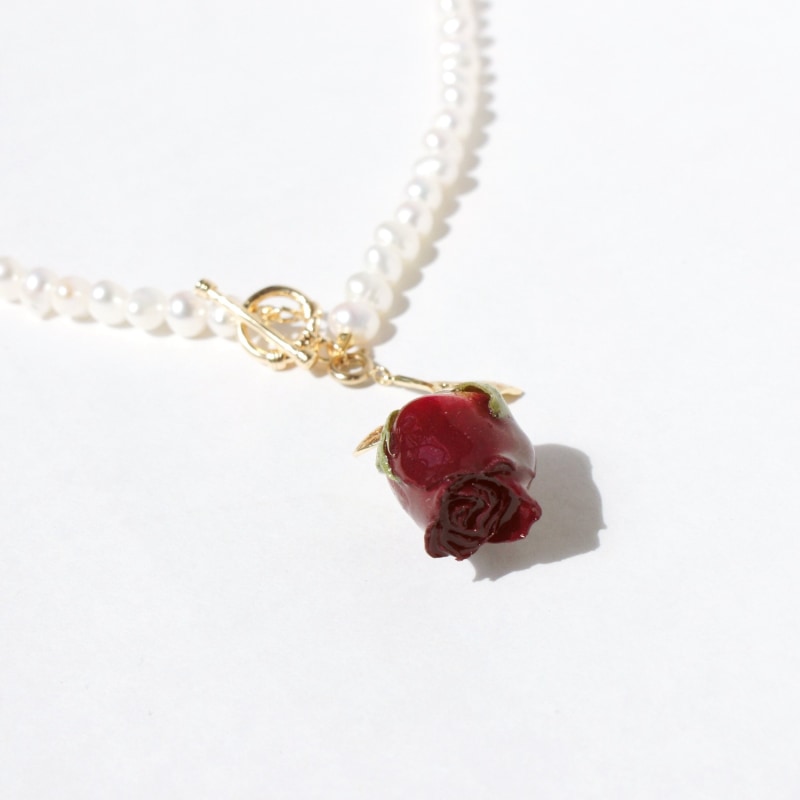 Thumbnail of Real Flower Grande Amore Freshwater Pearl Choker Necklace With Rosebud Pendant image