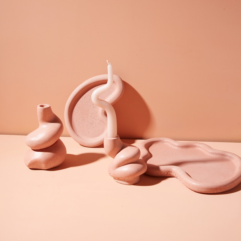 Thumbnail of The Cuddle - Pair Of Concrete Candle Holders - Babe Pink image