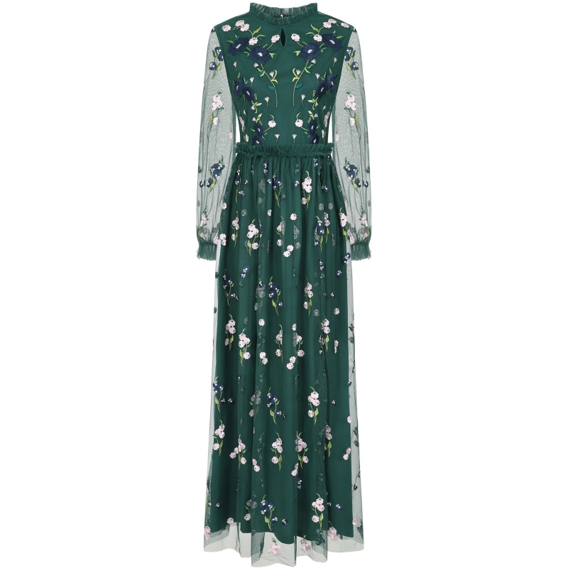 Rydia Floral Embroidered Maxi Dress - Alpine Green | Frock and Frill ...