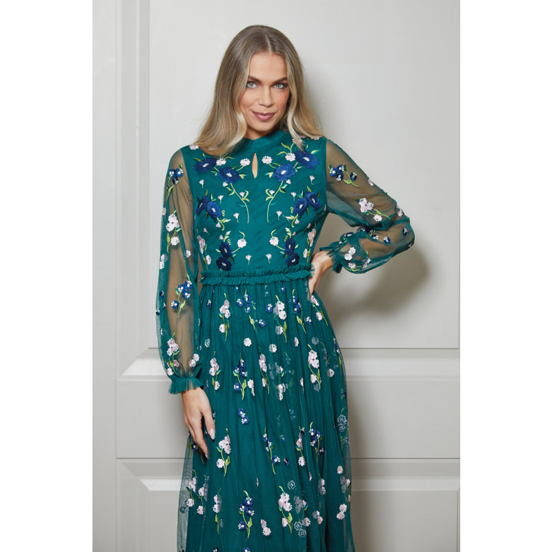 Rydia Floral Embroidered Maxi Dress - Alpine Green | Frock and Frill ...