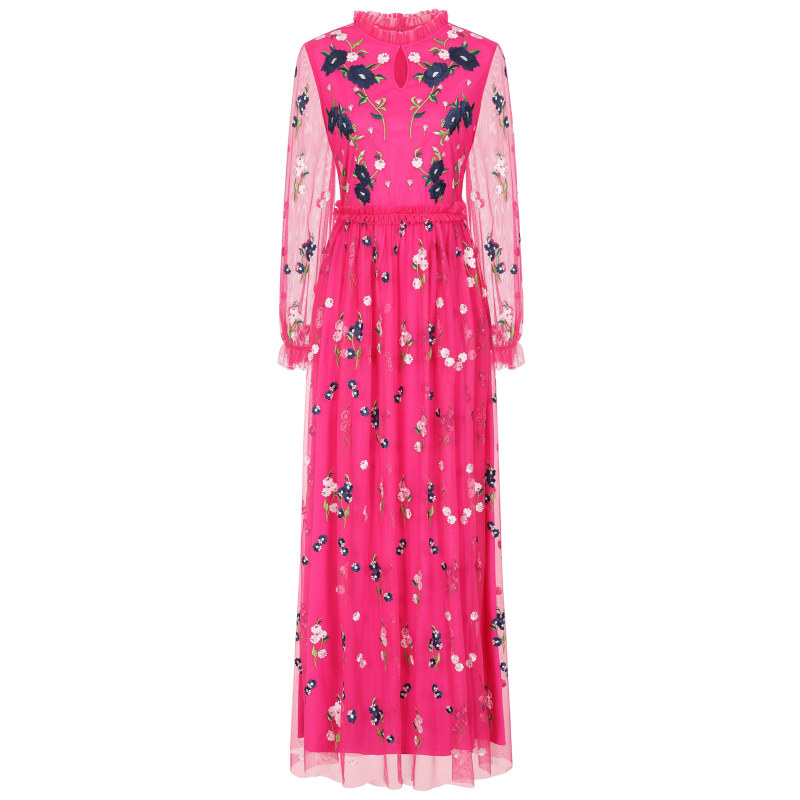 Rydia Floral Embroidered Maxi Dress - Fuchsia | Frock and Frill | Wolf ...