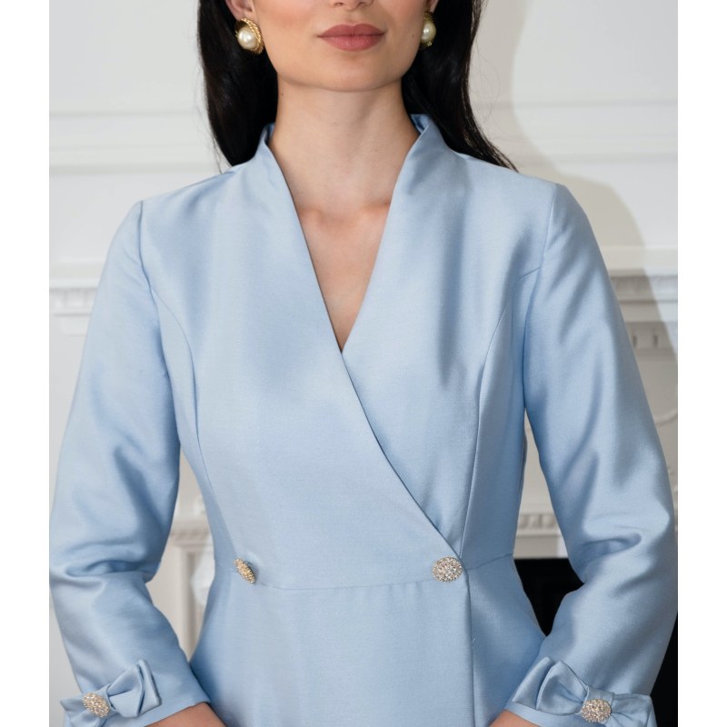 Thumbnail of 'Astor' 100% Wool & Silk Dress Coat In Blu image